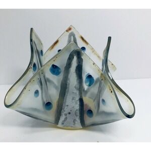 Handpainted, kerchief glass candle holder sculpture, signed B.K